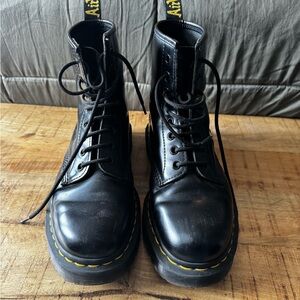 Dr. Martens Black Leather Boots with Yellow Stitching